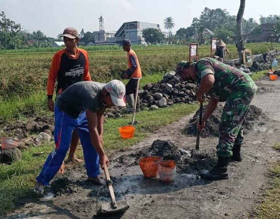 Selalu Hadir Di Tengah Tengah Masyarakat, Babinsa Koramil 0808/12 Wlingi Bantu Pembuatan Saluran Irigasi