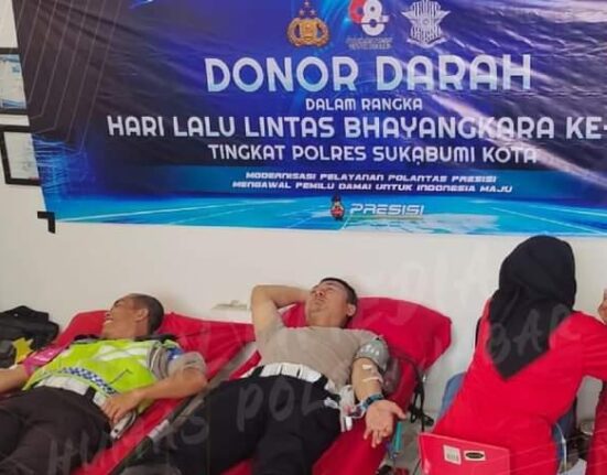 Gelar Bakti Kesehatan, Puluhan Polisi Lalulintas di Kota Sukabumi Donorkan Darah
